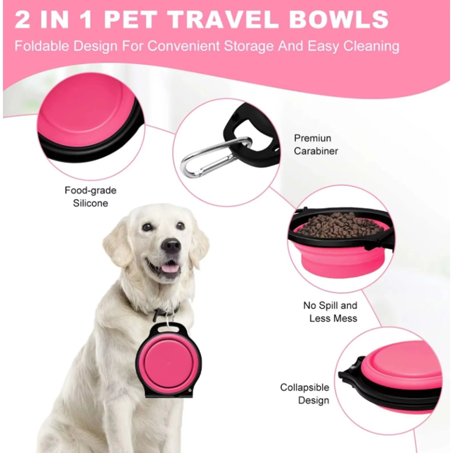 Collapsible 2-in-1 Portable Travel Dog Bowls with Carabiner