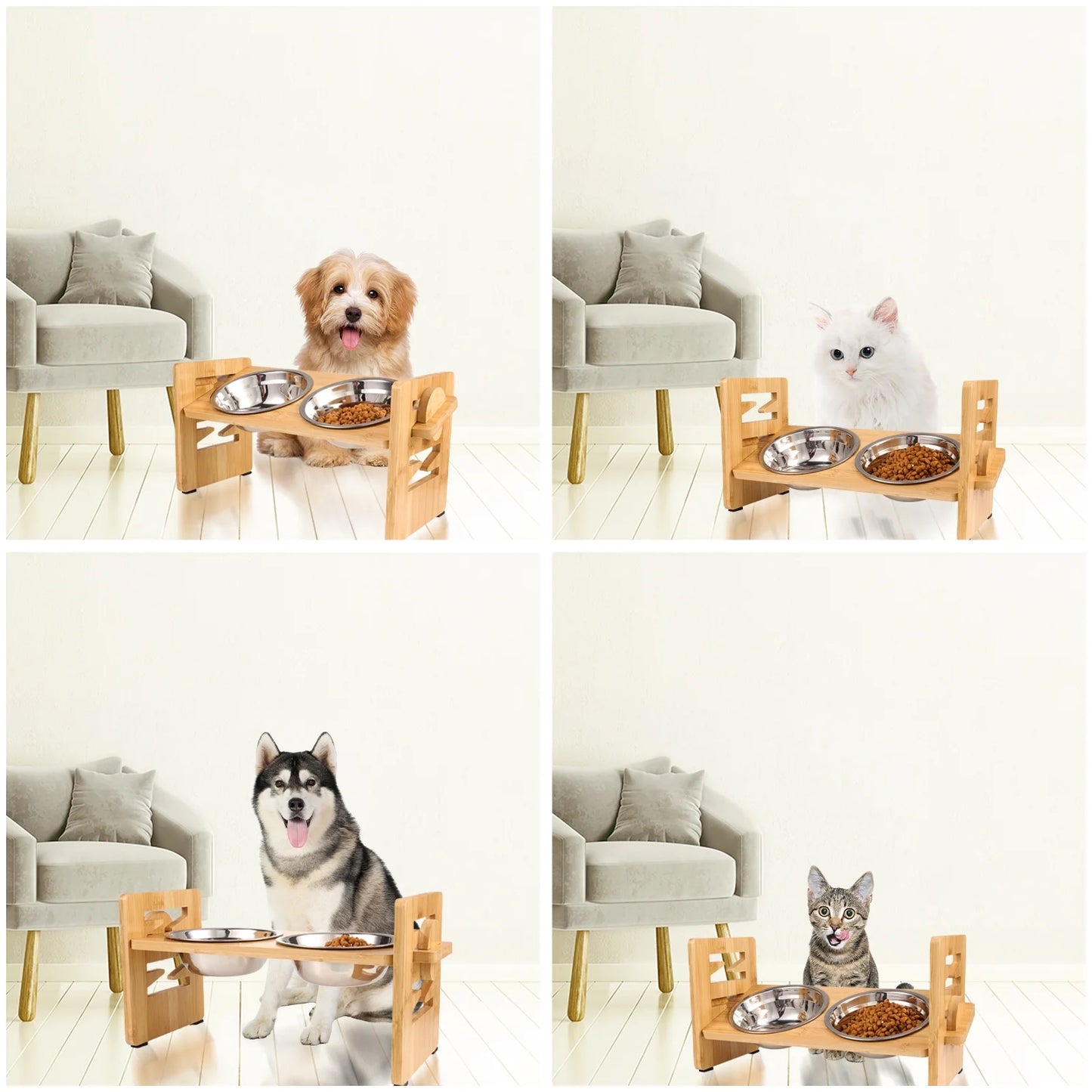 Qweryboo Elevated Adjustable Dog Bowls with Stainless Steel Bowls