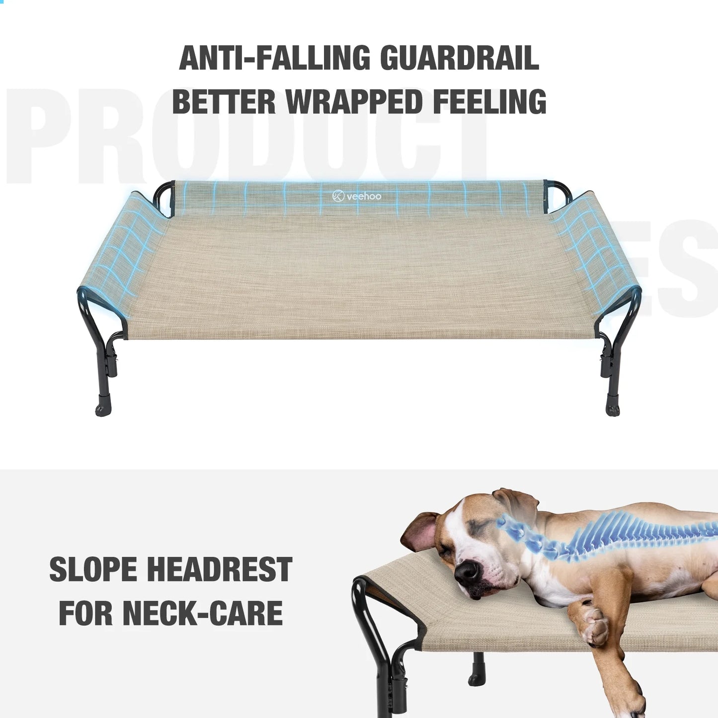 Veehoo Cooling Elevated Dog Bed with Guardrail & Slope Headrest