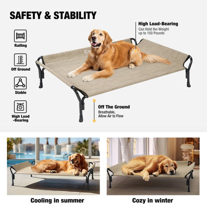 Veehoo Cooling Elevated Dog Bed with Guardrail & Slope Headrest