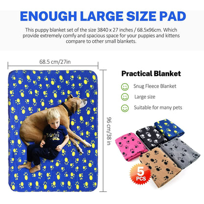 Livhil 5 Pack Large Fleece Dog Blanket, 38 x 27 inch