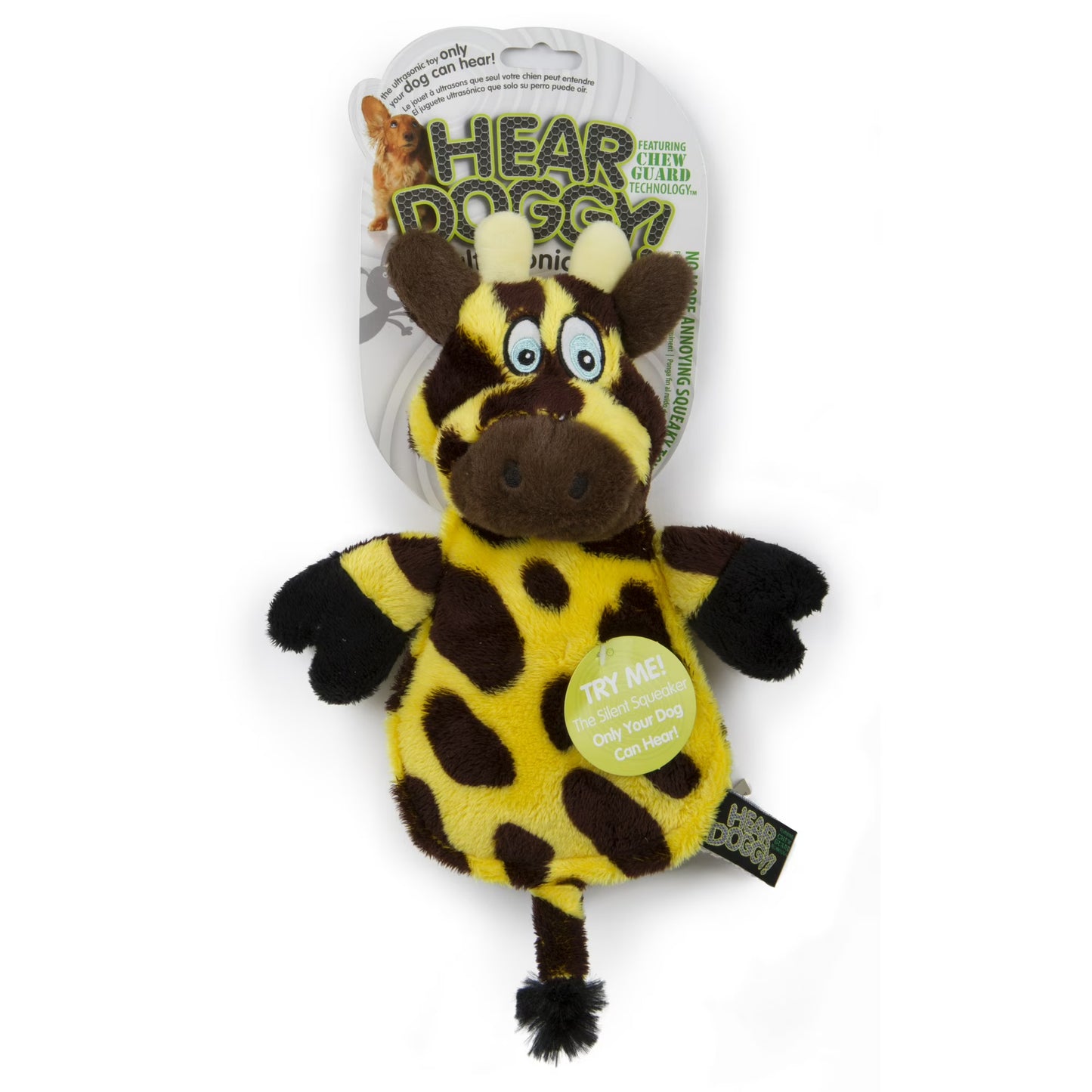 HEAR DOGGY!® Flattie Giraffe Plush Dog Toy with Chew Guard & Silent Squeak Technology