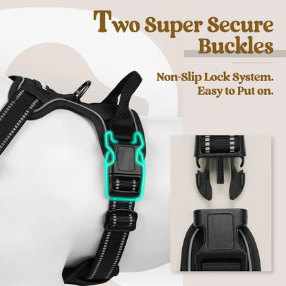 rabbitgoo No-Pull Dog Harness with Reflective Trim (Black)