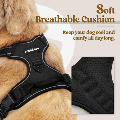 rabbitgoo No-Pull Dog Harness with Reflective Trim (Black)