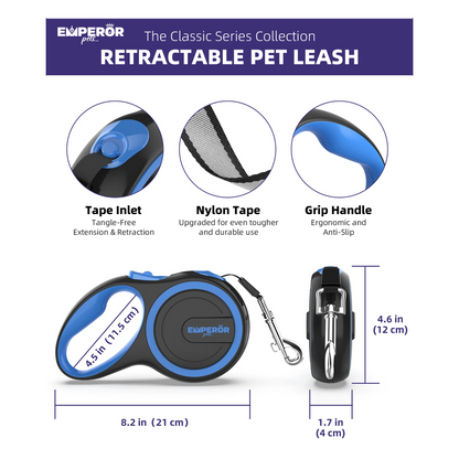 Emperor Pets 26 ft Retractable Dog Leash for Large Dogs (Blue)