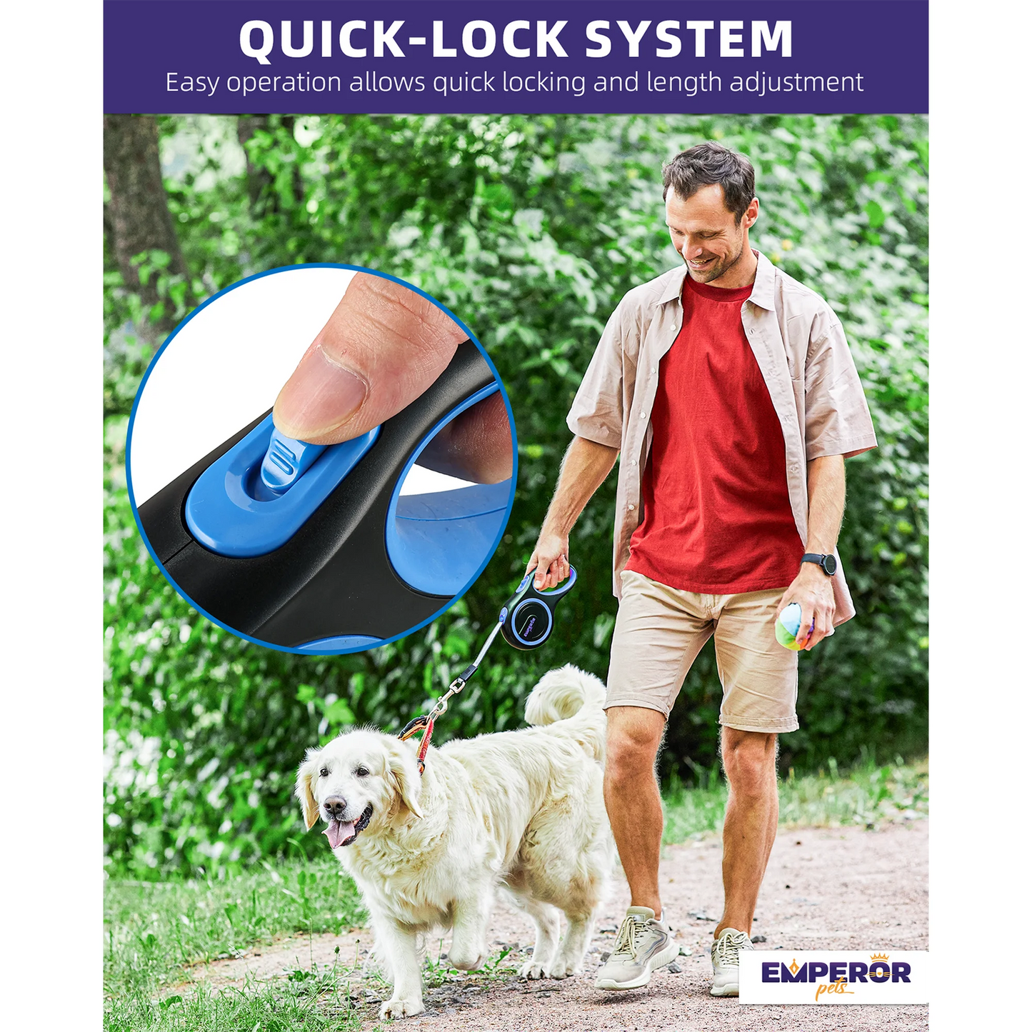 Emperor Pets 26 ft Retractable Dog Leash for Large Dogs (Blue)