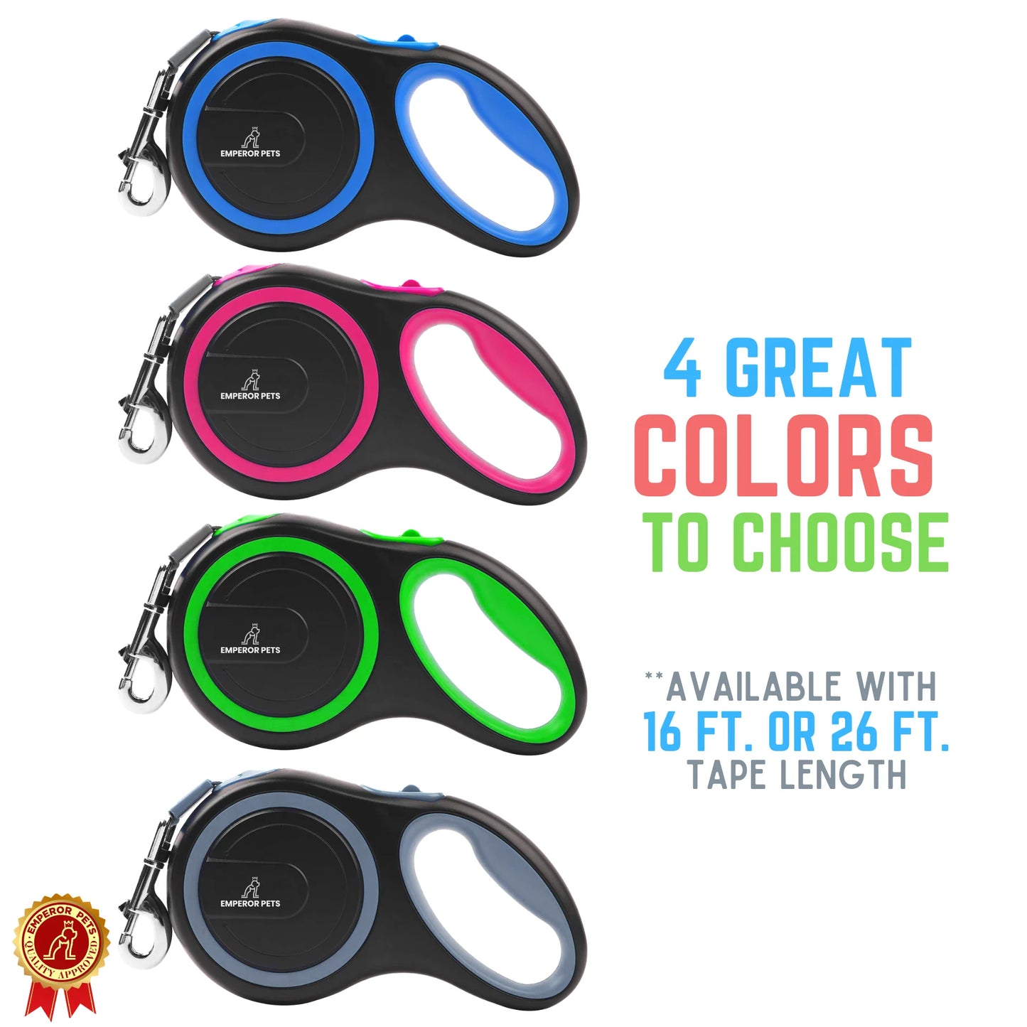 Emperor Pets 26 ft Retractable Dog Leash for Large Dogs (Blue)