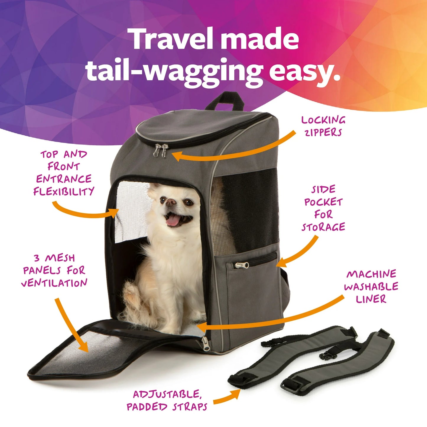 TrustyPup Medium Cat & Dog Travel Pet Backpack, Gray, 16 lb Limit