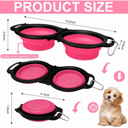 Collapsible 2-in-1 Portable Travel Dog Bowls with Carabiner