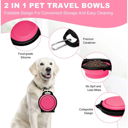 Collapsible 2-in-1 Portable Travel Dog Bowls with Carabiner