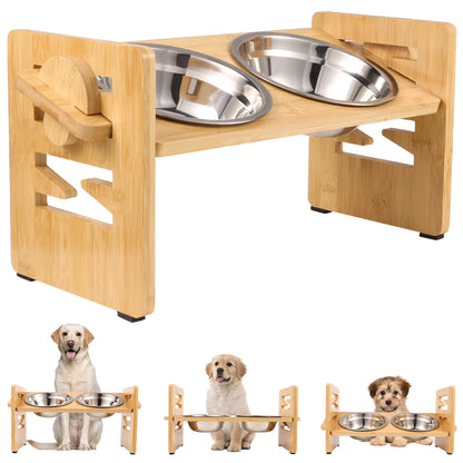 Qweryboo Elevated Adjustable Dog Bowls with Stainless Steel Bowls