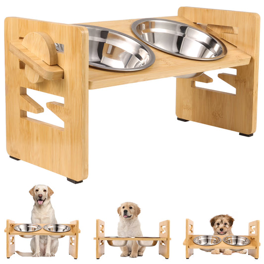 Qweryboo Elevated Adjustable Dog Bowls with Stainless Steel Bowls