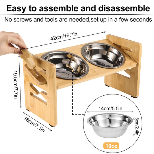 Qweryboo Elevated Adjustable Dog Bowls with Stainless Steel Bowls