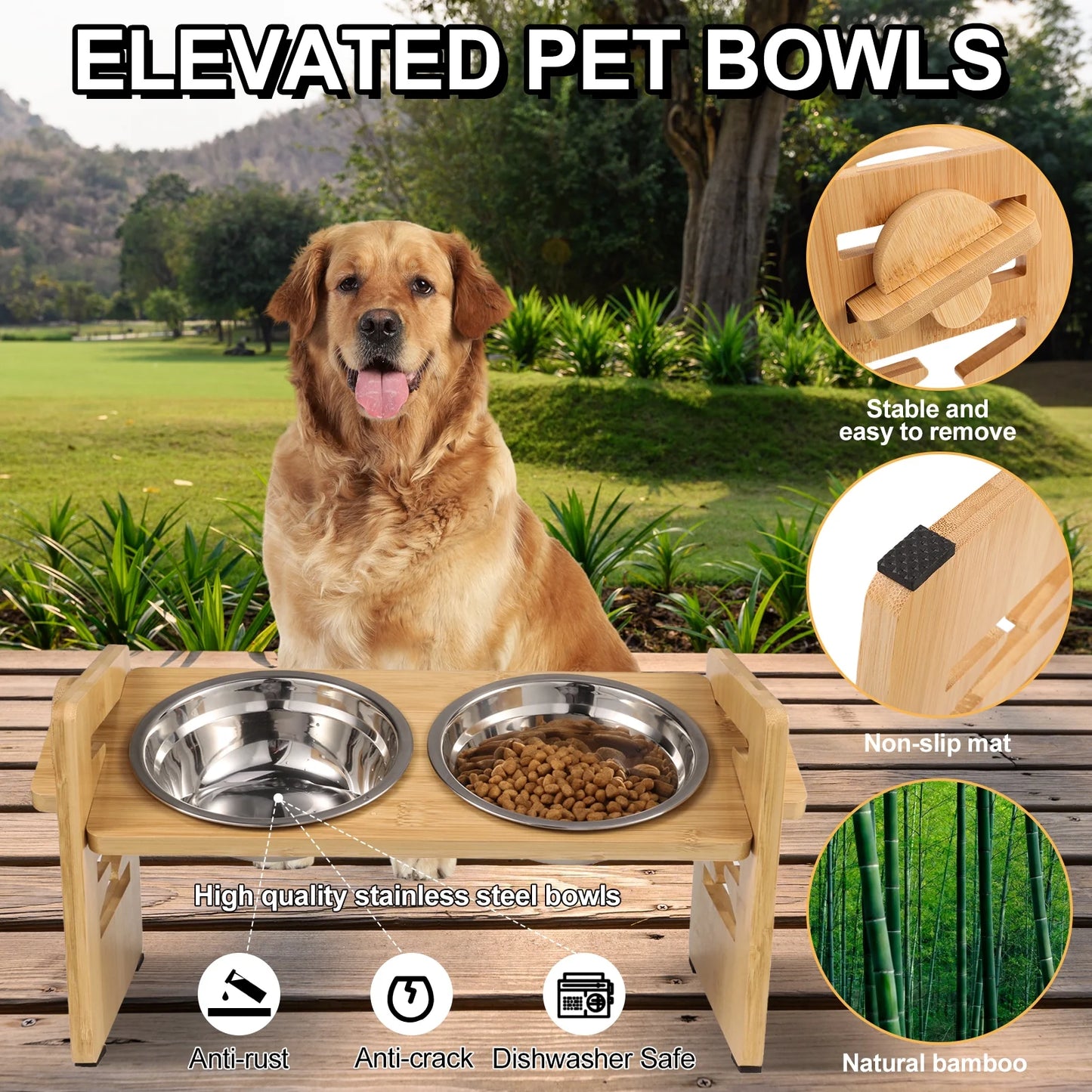 Qweryboo Elevated Adjustable Dog Bowls with Stainless Steel Bowls