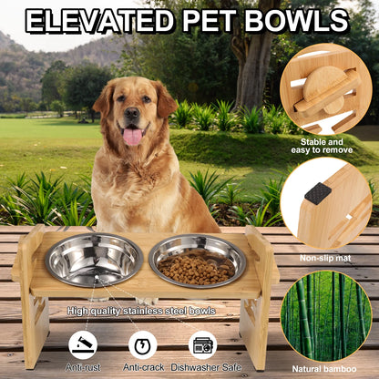 Qweryboo Elevated Adjustable Dog Bowls with Stainless Steel Bowls