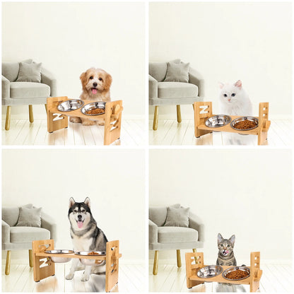 Qweryboo Elevated Adjustable Dog Bowls with Stainless Steel Bowls