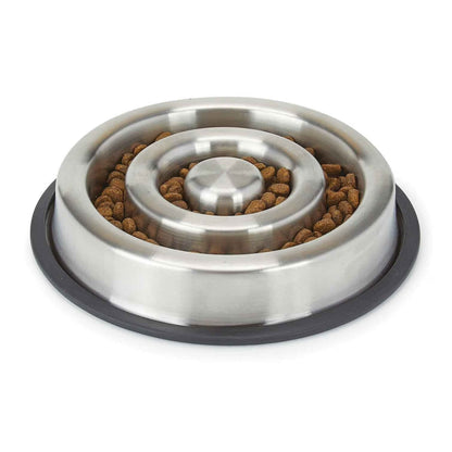 Stainless Steel Heavy Duty Slow Feeder Dog Bowl, Anti-Slip (Large)